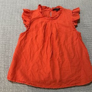 Marc New York Andrew Marc Linen Cotton Orange/Red Ruffle Sleeve Blouse Women’s M